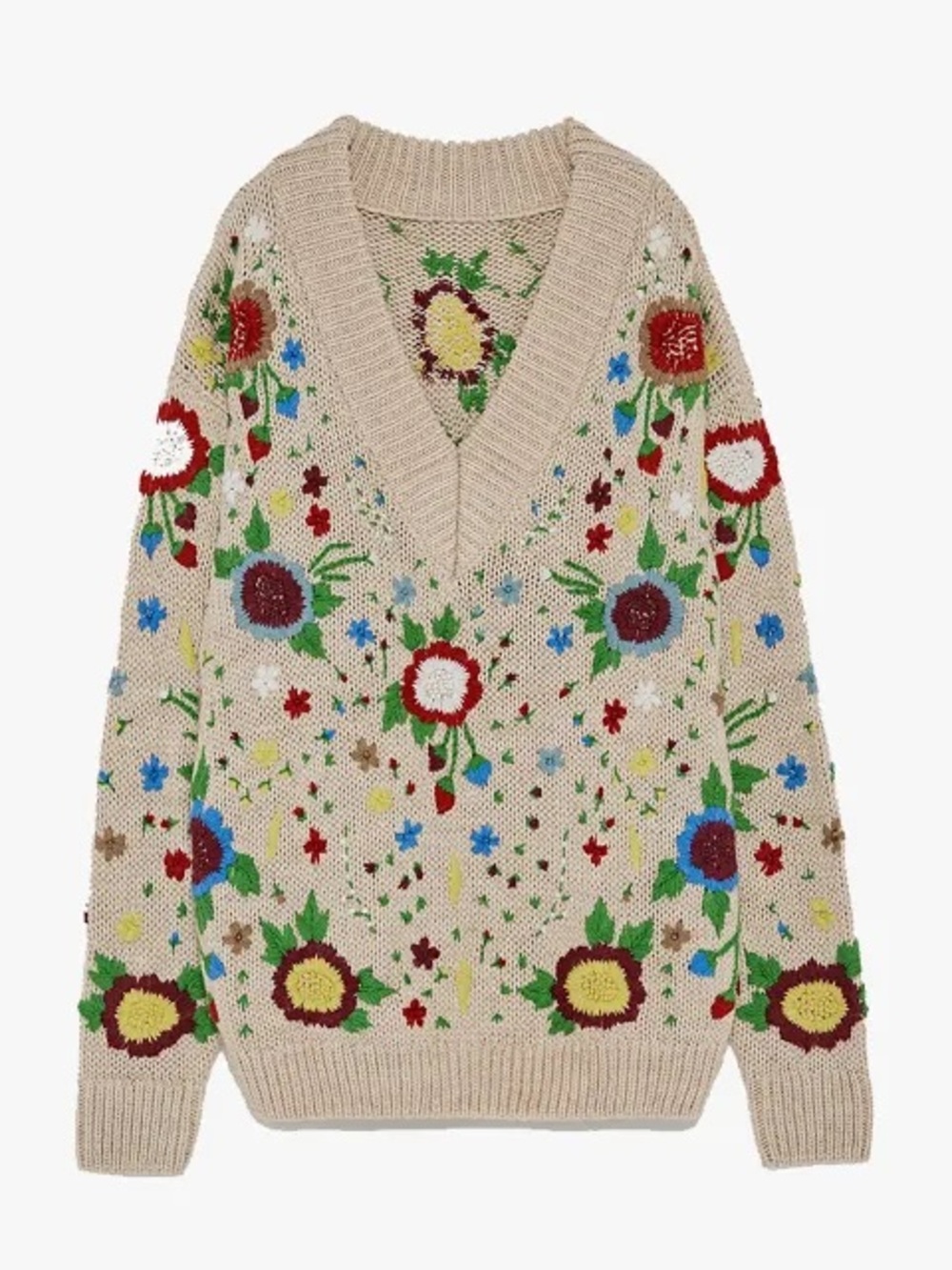 Zara Multi-Colored 3D Floral Embroidered Knit Sweater - Picture 2 of 9